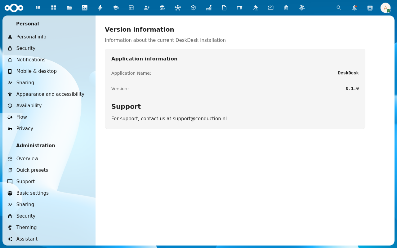 Admin settings - top