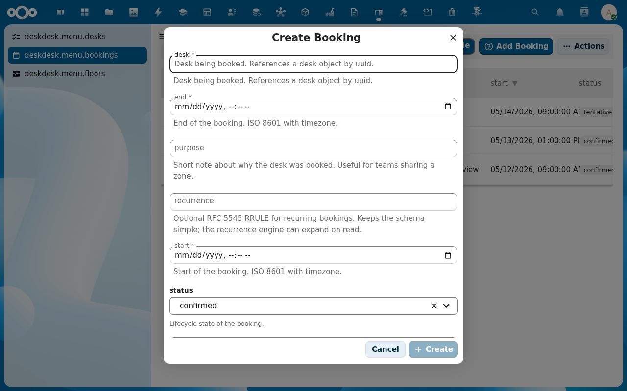 Recurring booking dialog